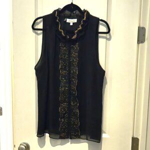 Jennifer Lopez cute black top with gold accents, dressy, XL